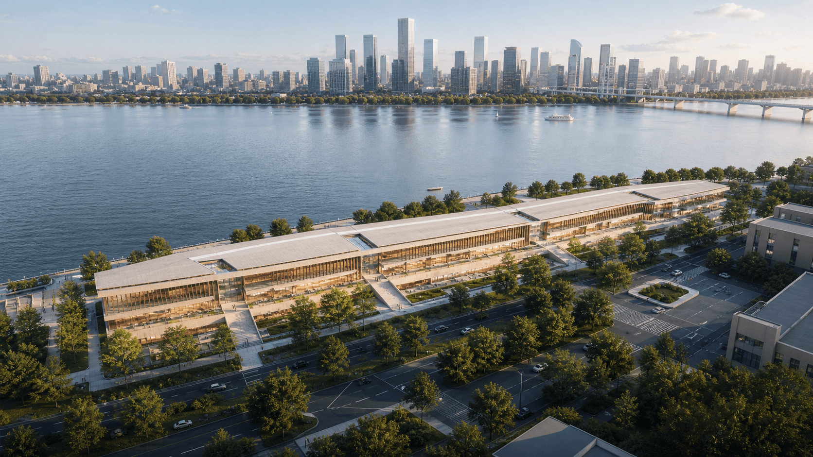 线性滨水型建筑方案鸟瞰